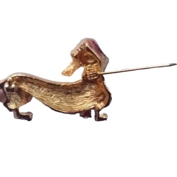 Vintage Gold Dachshund Brooch Wiener Dog Lovers Rhinestone Pin Puppy Expressions - Picture 6 of 7